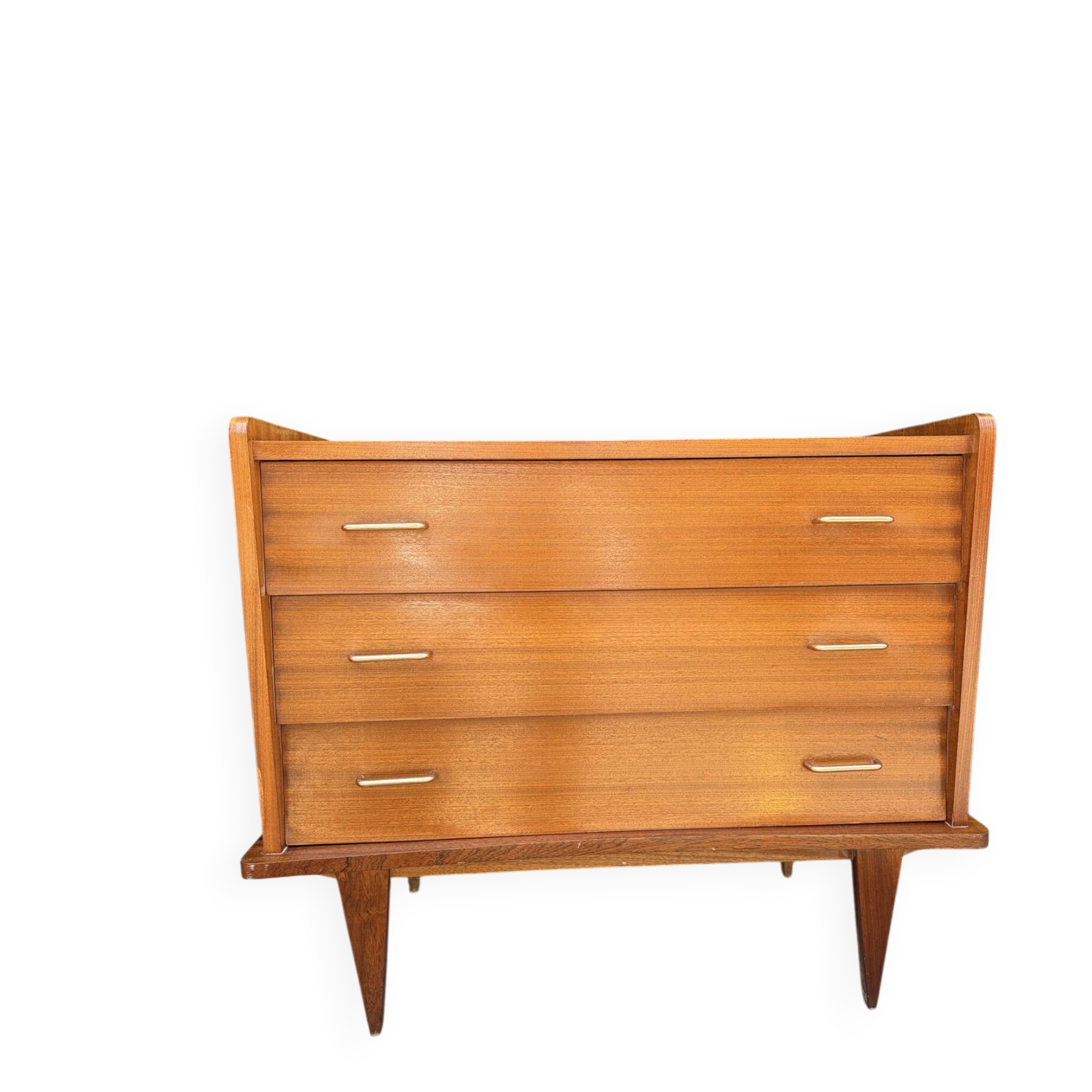 Vintage 1950s small chest of drawers with compass legs.