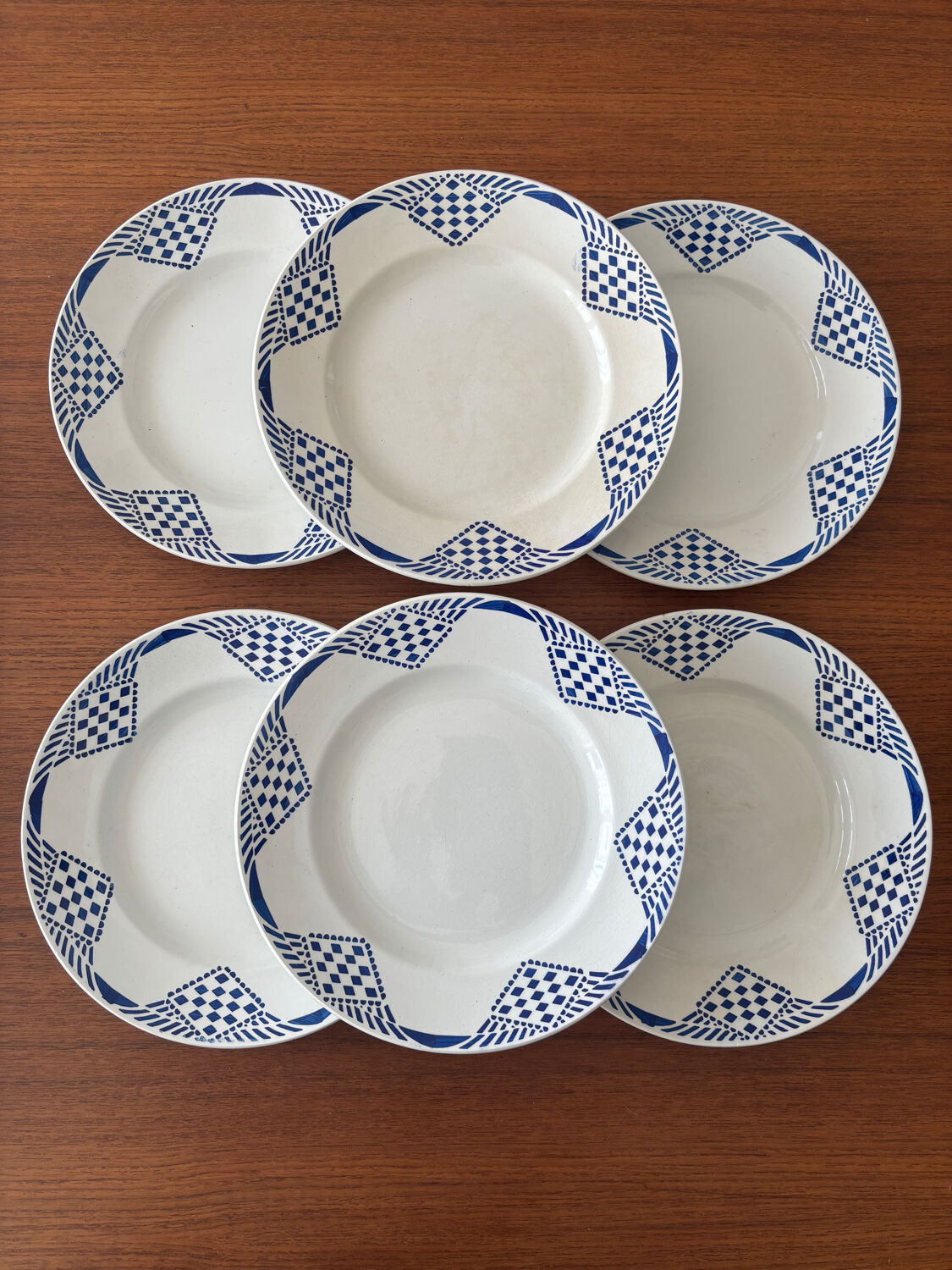 Set of 6 vintage flat plates Moulin des Loups & Hamage model Pan