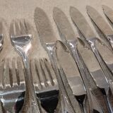 6 fish cutlery pieces, 12 pieces, silver-plated metal, Christofle silversmith, Perles