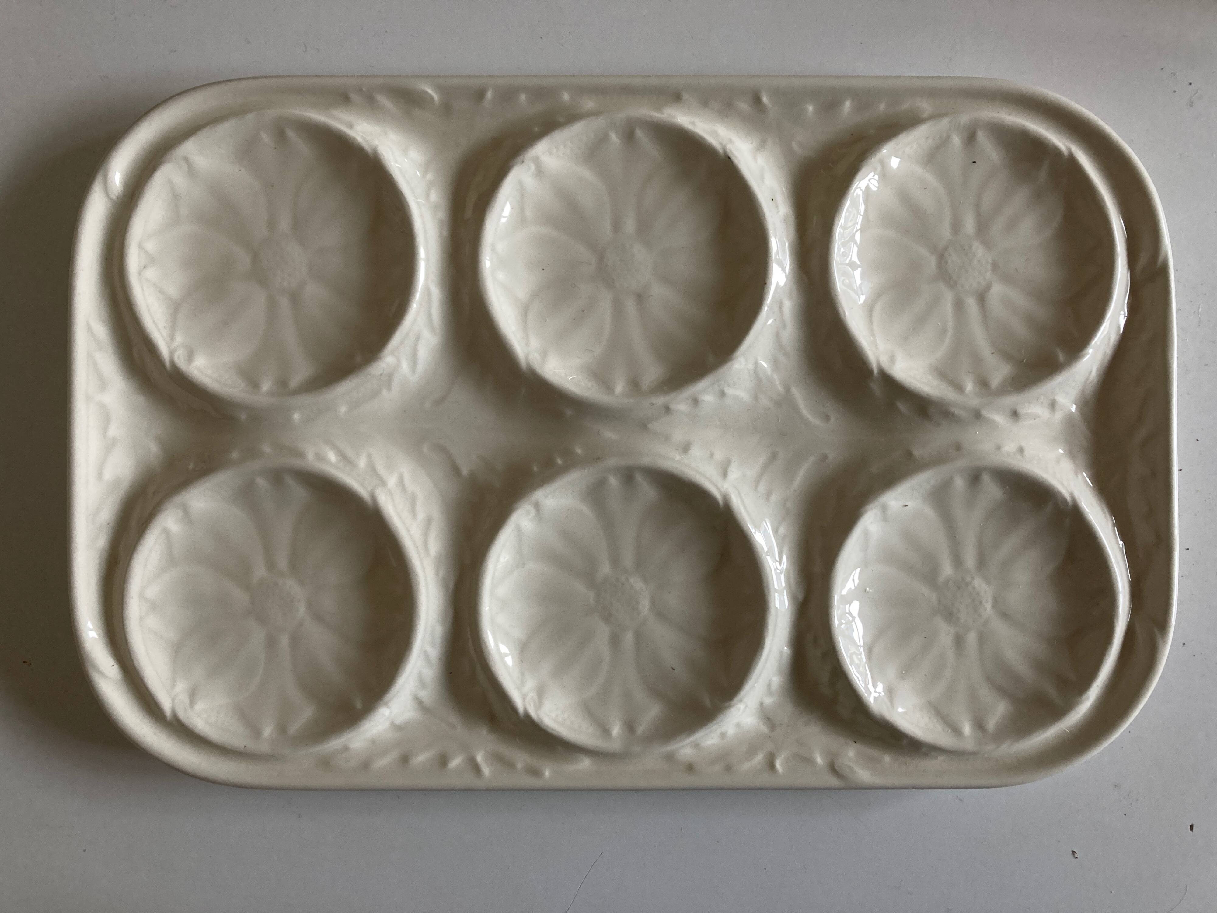 Gien earthenware white slip dish 1970