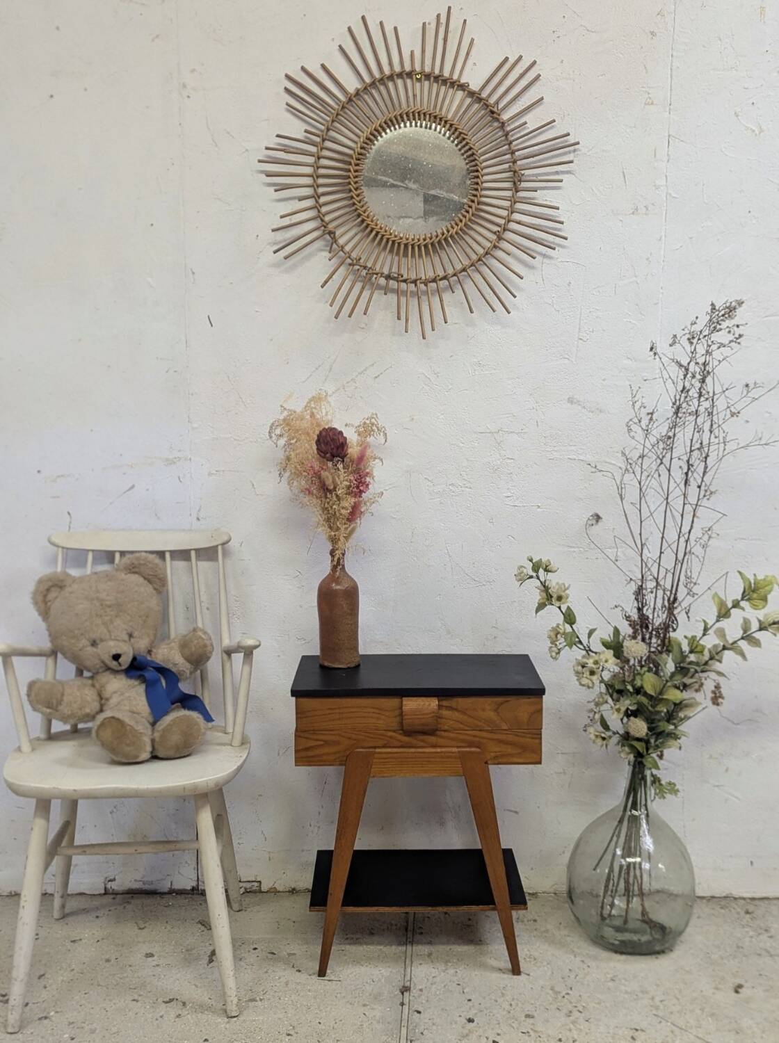 Bedside table compass foot end table 50 60 vintage Scandinavian