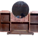 Tryptic wall shelf in ancient Burmese teak with round mirror