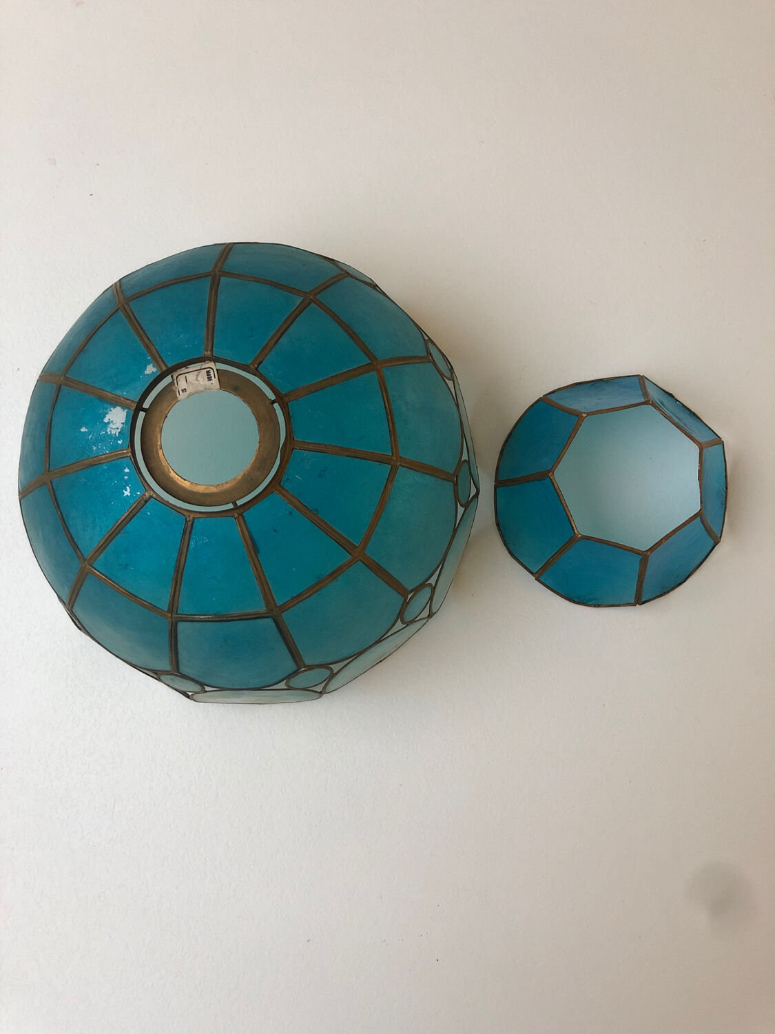 Blue mother-of-pearl and brass chandelier