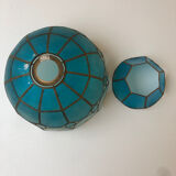 Blue mother-of-pearl and brass chandelier
