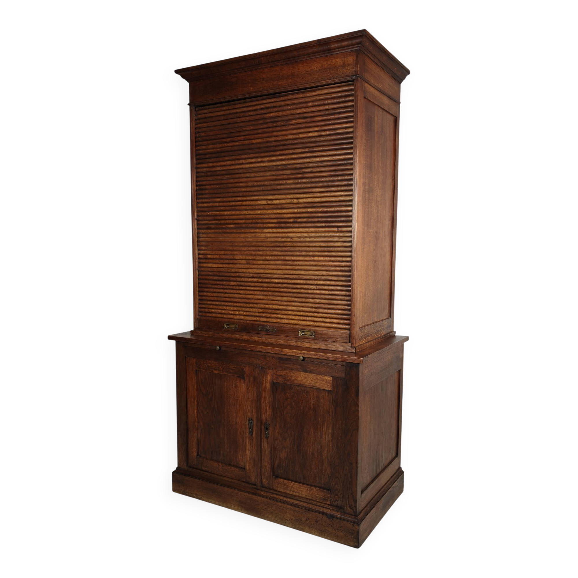 1930s Dutch Oak Roll-Top Notary Cabinet / Archive Cabinet