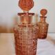 Set of 4 bottles and an art deco box in pink Bayel crystal