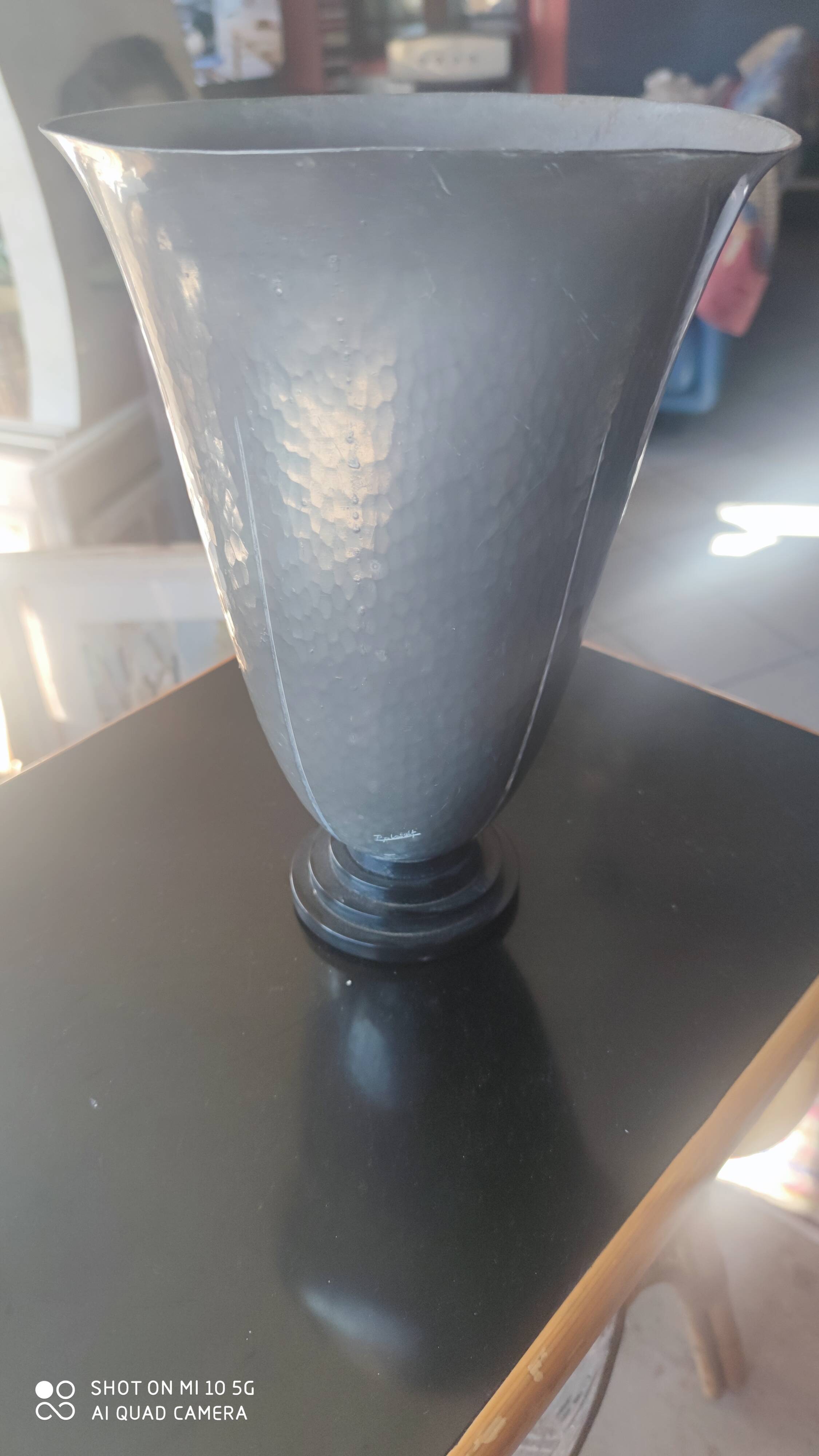 Hammered pewter vase, 1930, by Pierre Amédée Plasait