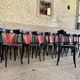 Set of 27 black and red bistro chairs – All wood