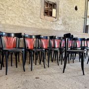 Set of 27 black and red bistro chairs – All wood