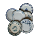 Set of 6 mismatched iron earth plates Sarreguemines Gien Royat Germaine Vichy