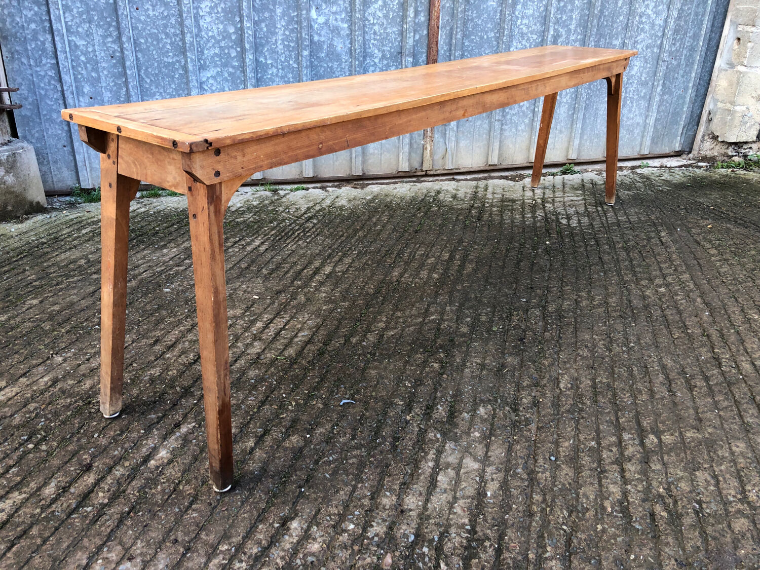 Table console vintage en hêtre massif