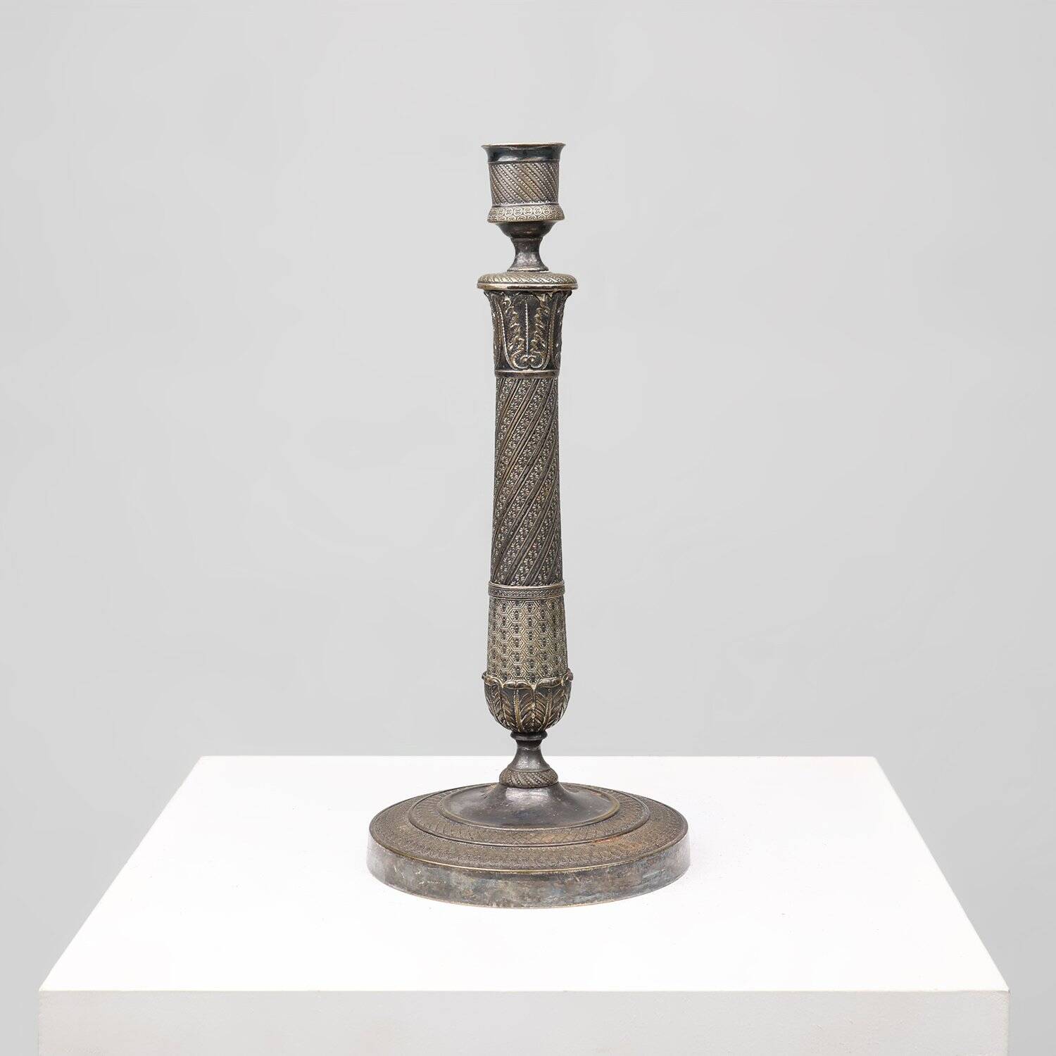 Large French Silvered Copper Candlestick, 1890s