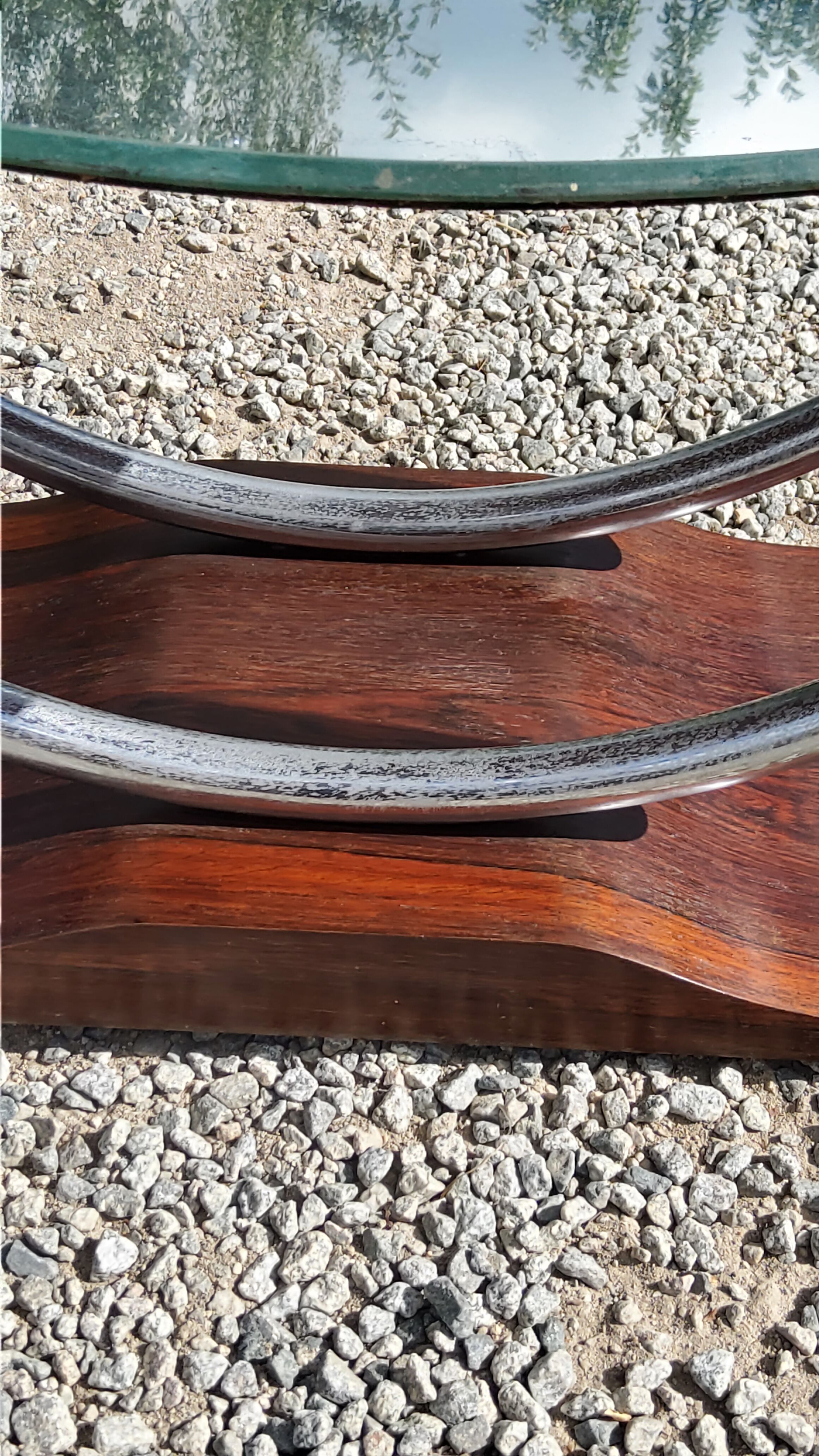 Art deco coffee table mirror base chrome and rosewood