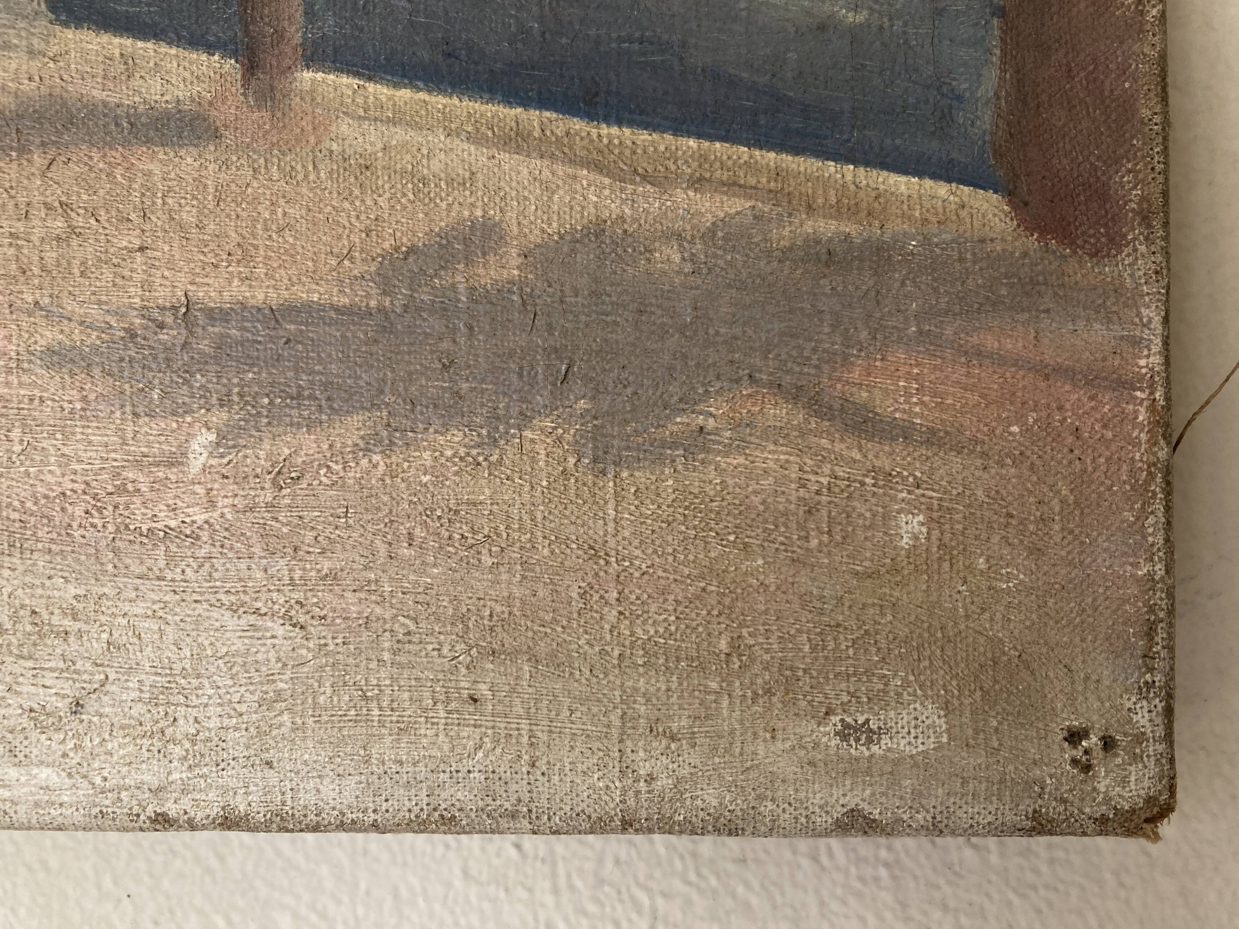 French Riviera beach scene oil on canvas 1950