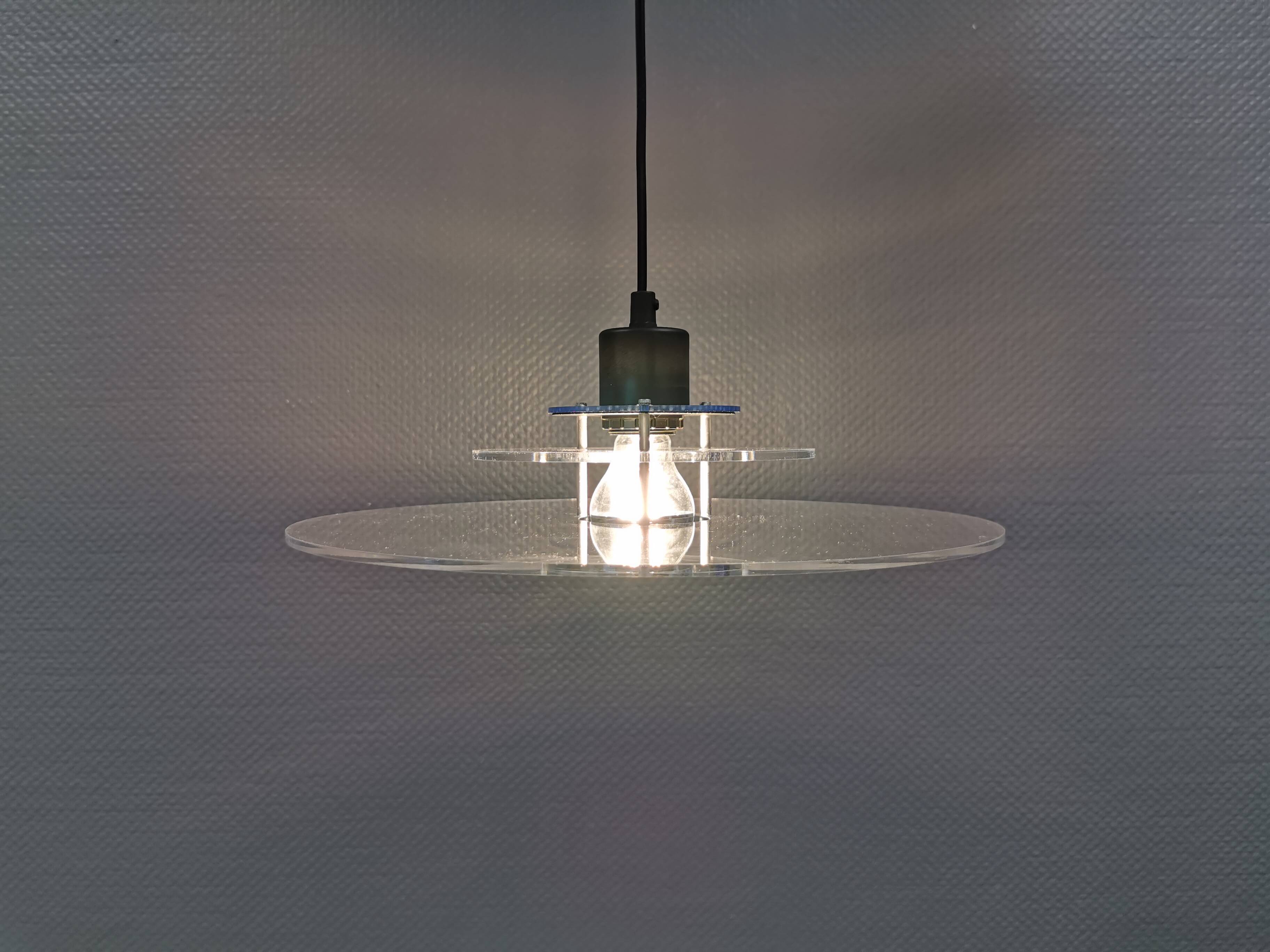 Danish space-age hanging lamp in transparent and blue plexi 1980s