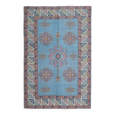 Vintage Turkish hand-knotted wool cotton blue area rug 170x259