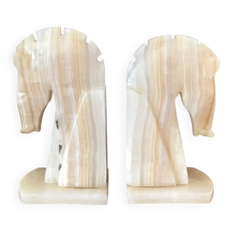 Pair of horse head bookends in real onyx