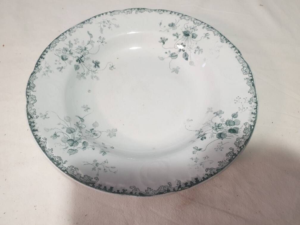 Assiette Ancienne En Terre De Fer, Modèle Hélène Motif Floral - Début XXe Siècle (1900), Diamètre 23cm - Occasion