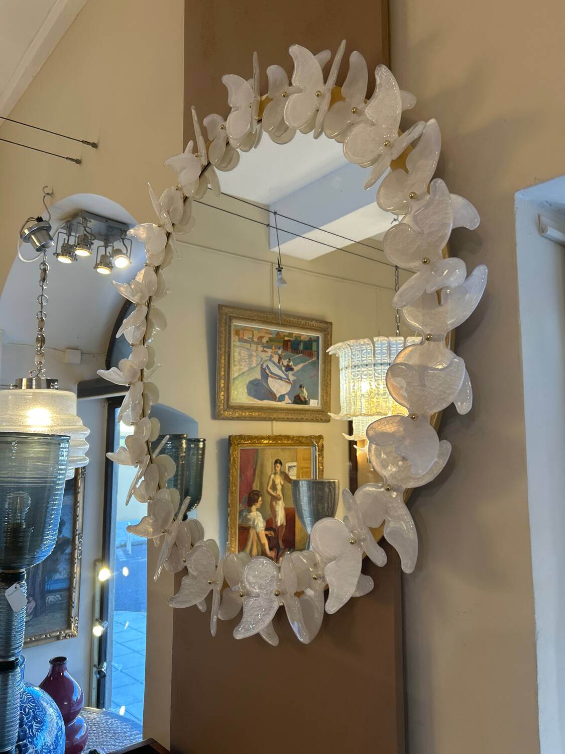 Murano mirror, white butterflies