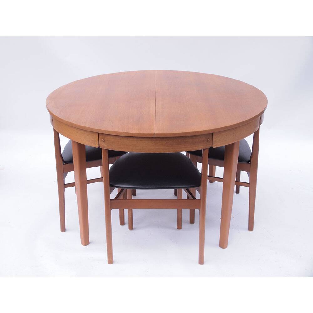 Table ronde à repas et ses 4 chaises vintage scandinave