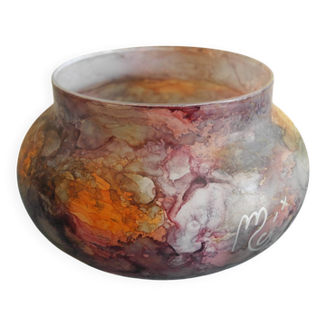 small glass vase Mistigri Chapoutier unique piece signed vintage decor