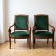 Pair of Empire armchairs in wood and green velvet