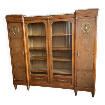 Showcase library in Neoclassical style, 1930, walnut burl and bronze.