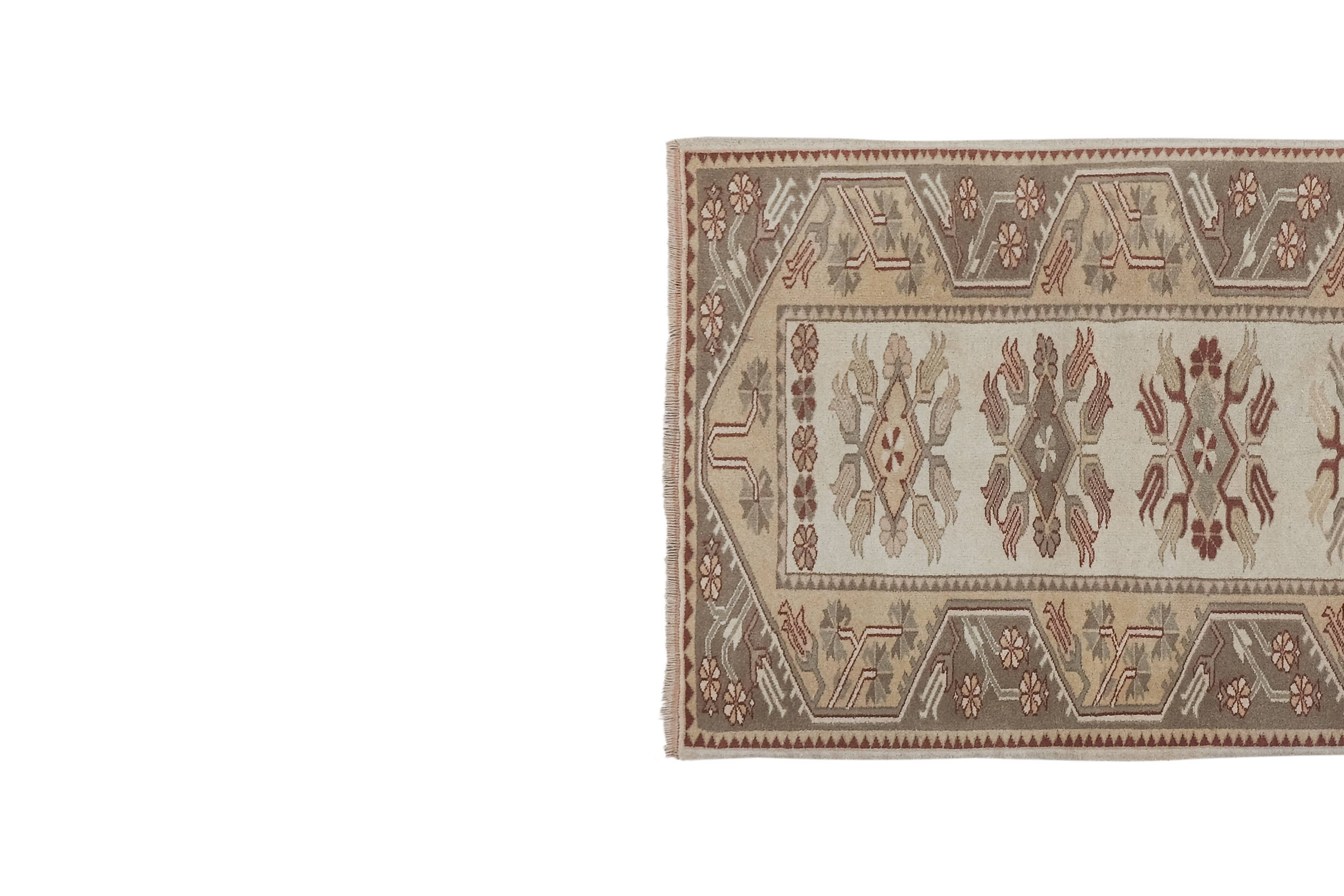 1970s Vıntage Turkish Oushak Handmade Wool Runner Rug 3'3'' x 9'3''