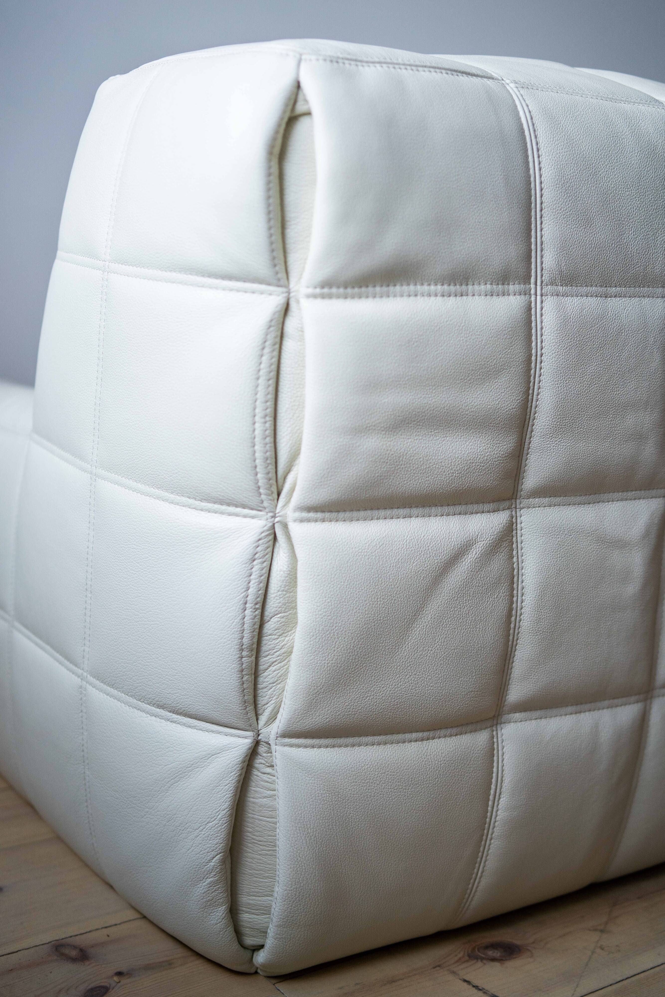 Vintage Leather Kashima Sofa in White Leather by Michel Ducaroy for Ligne Roset, 1980s