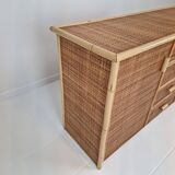 Italian Bamboo and Rattan Chest of Drawers or Credenza, 1980s