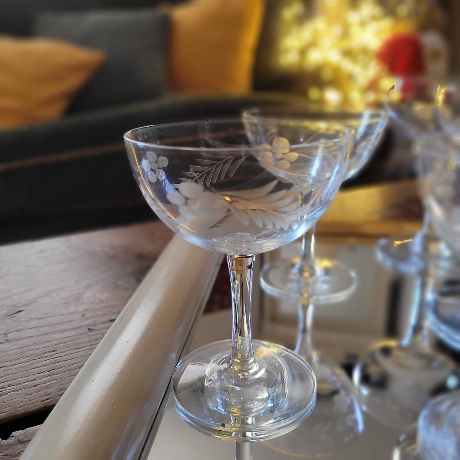 Vintage Champagne Glasses in Cut Glass
