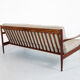 Sofa and armchairs set in walnut and fabric, 1960s