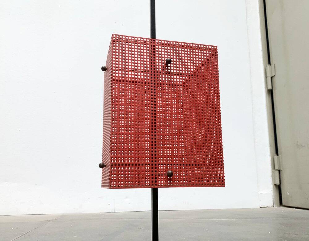 Minimalist perforated steel umbrella stand, 1960s