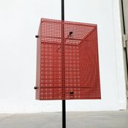 Minimalist perforated steel umbrella stand, 1960s