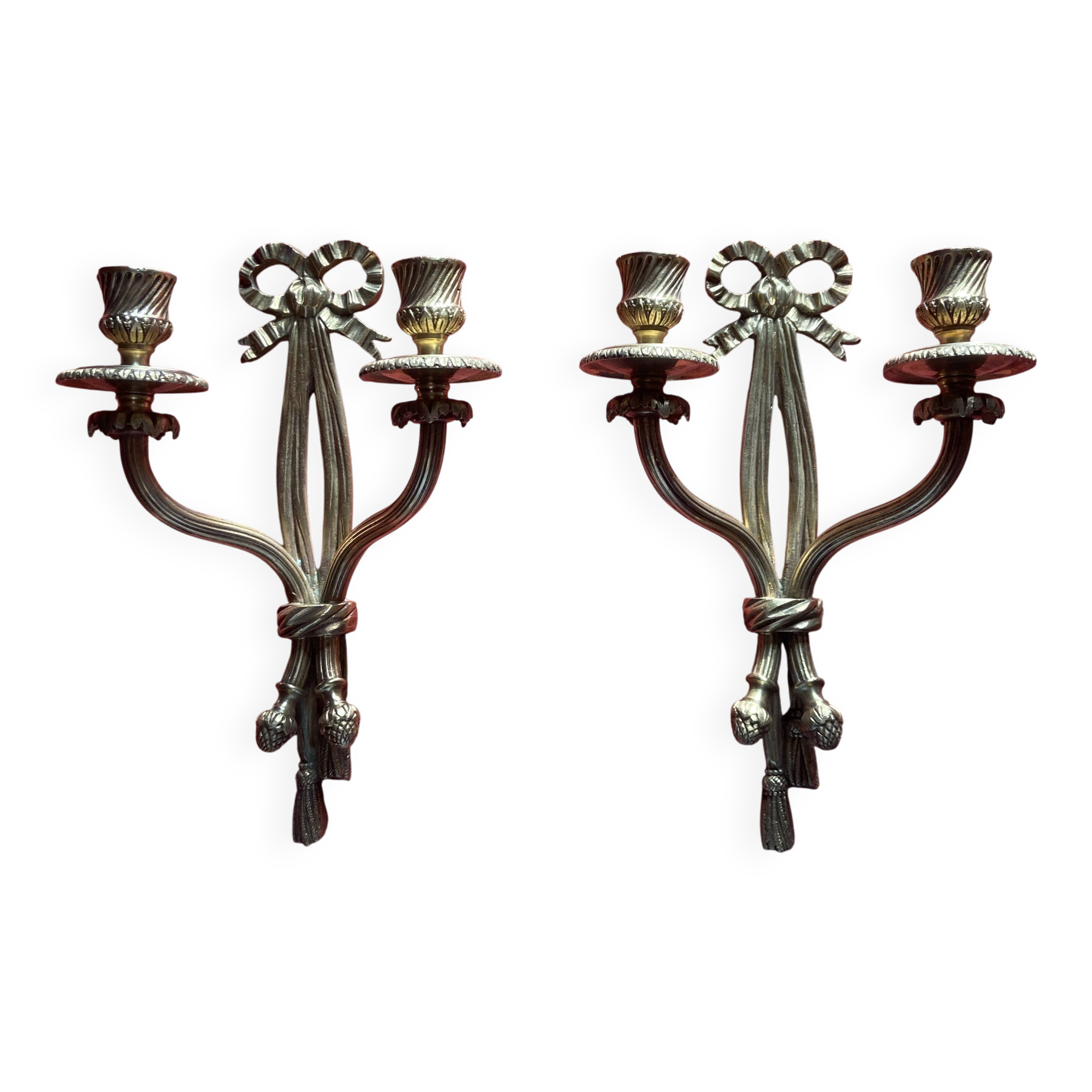 Superb Pair of Louis XVI Style Gilded Bronze Wall Lights – Signed A