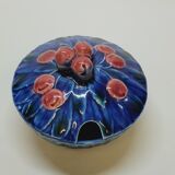 Sarreguemines jam bowl covered sugar in slip majolica cherries