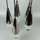60s 70s hanging lamp cascade lamp 5 lights glass & chrome space age design