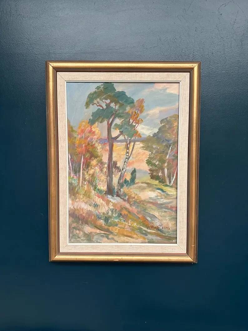 Large Original Swedish Oil on Canvas - “Forest” by Katharina Fontain - Signed - Vintage & Framed - 60 × 80 cm (23.6" × 31.5")