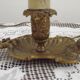 Paire de lampes candélabres vintage en bronze avec abat-jours en tissu plissé, France