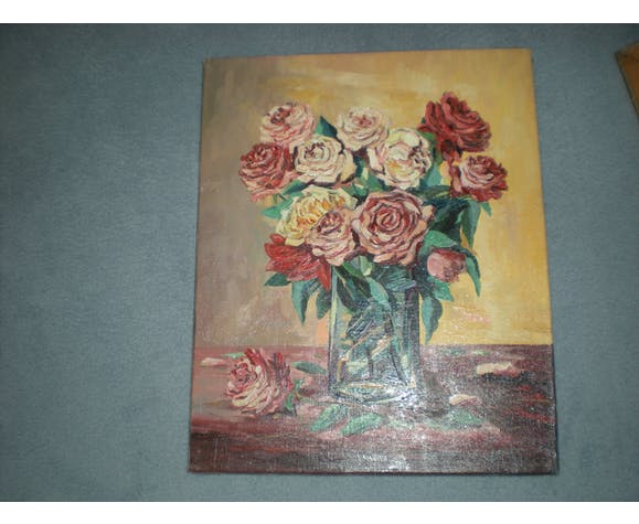 Gouty 'bouquet of roses' oil on canvas table