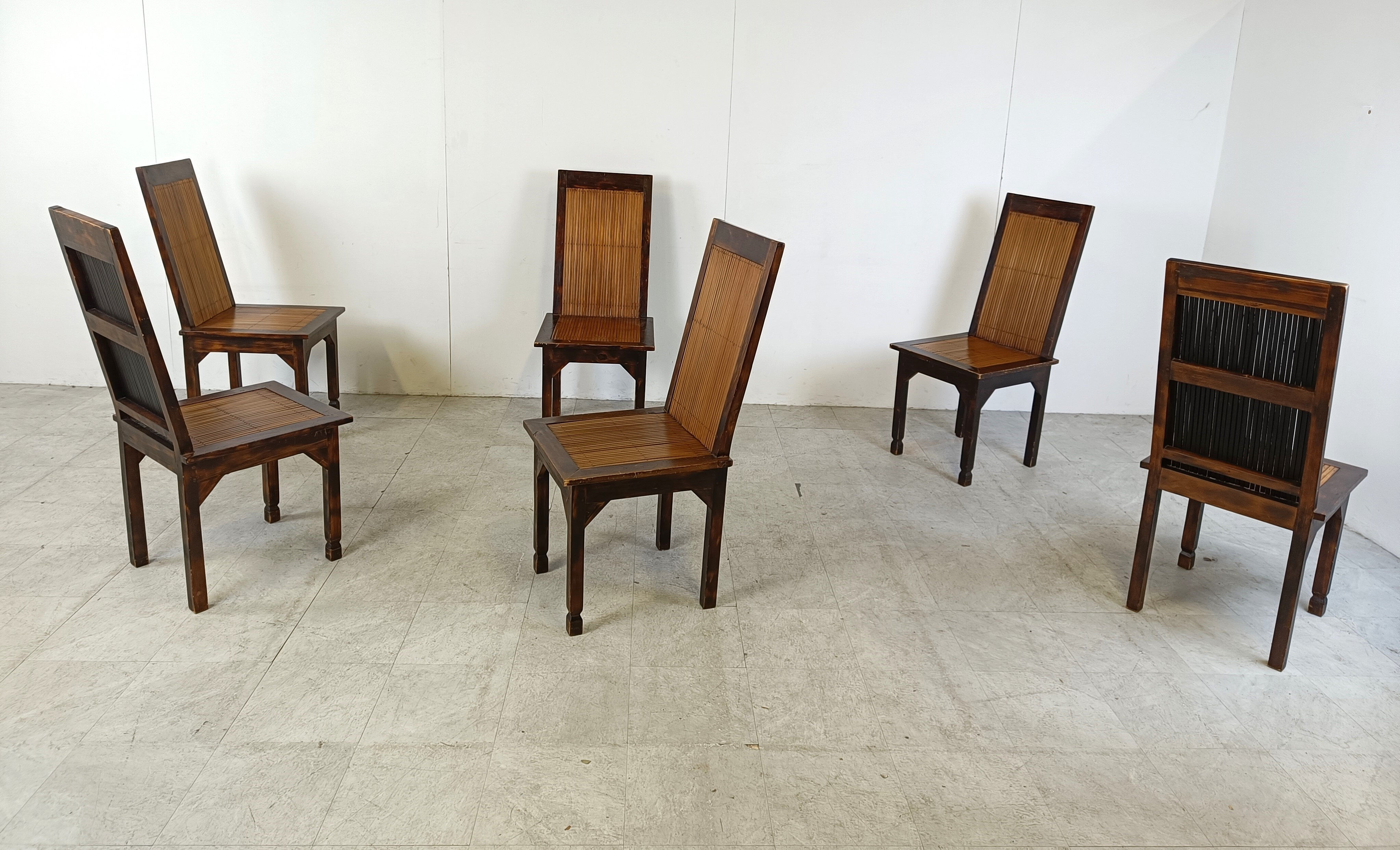 Mid-century bamboo high back dining chairs with table, 1960s