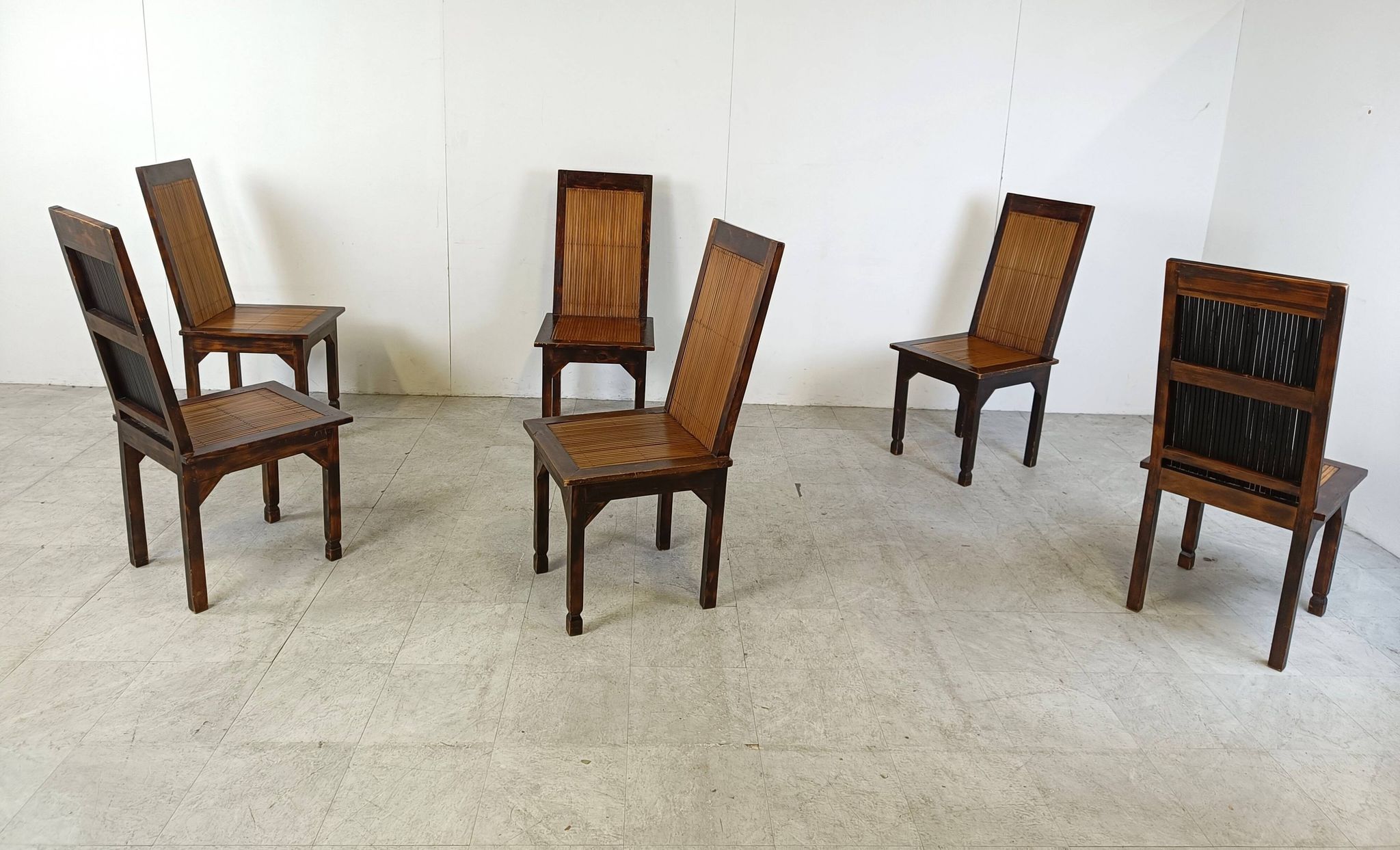 Mid-century bamboo high back dining chairs with table, 1960s