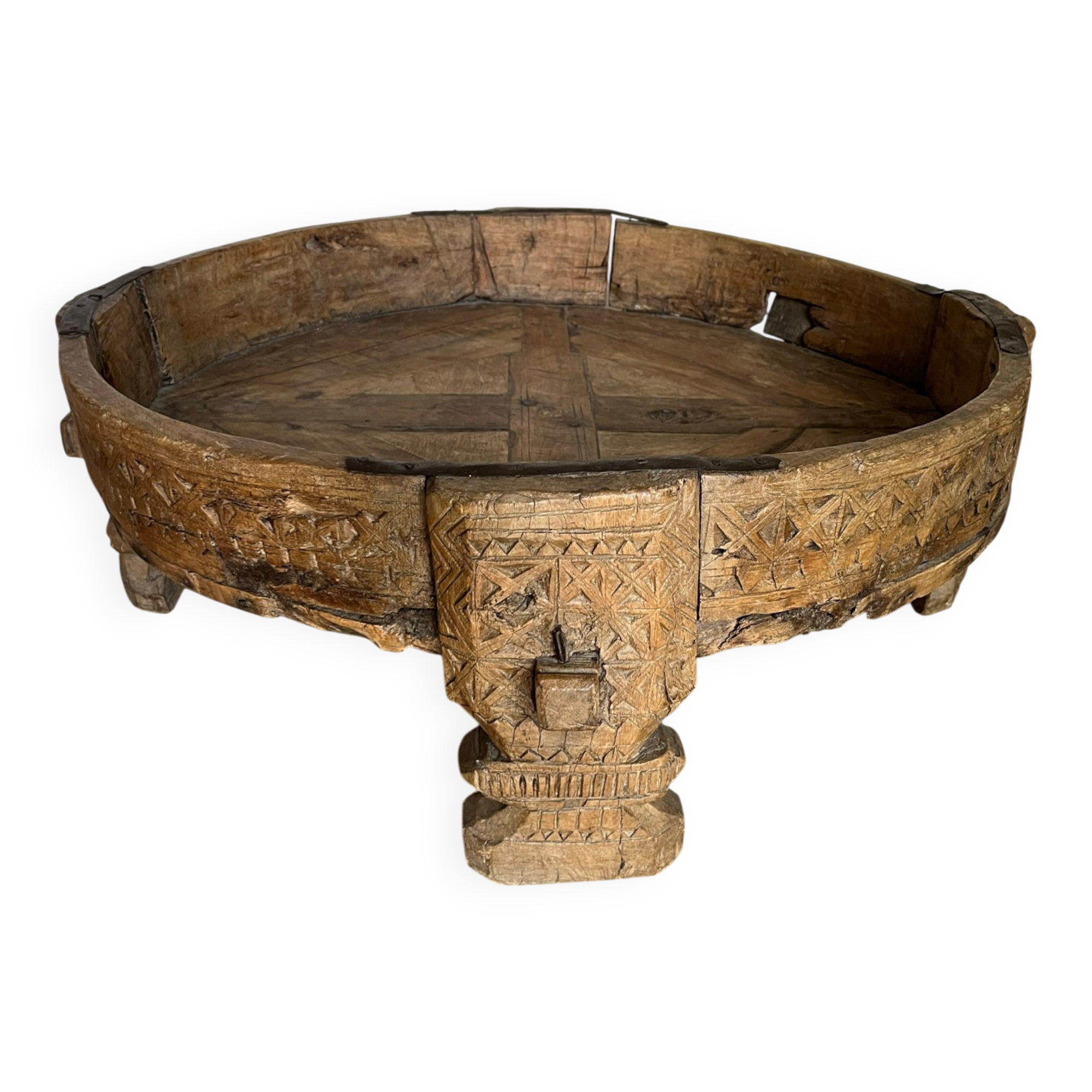 Indian Low Table Chakki Antique Solid Wood