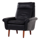 Fauteuil en cuir noir, design danois, années 1970, production : Danemark