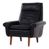 Black leather armchair, Danish design, 1970s, production: Denmark