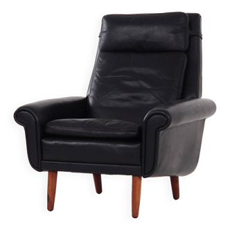 Fauteuil en cuir noir, design danois, années 1970, production : Danemark