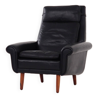 Black leather armchair, Danish design, 1970s, production: Denmark