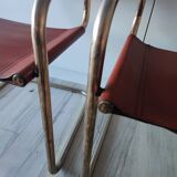 Chaises fauteuils B34 cuir cognac et dorure