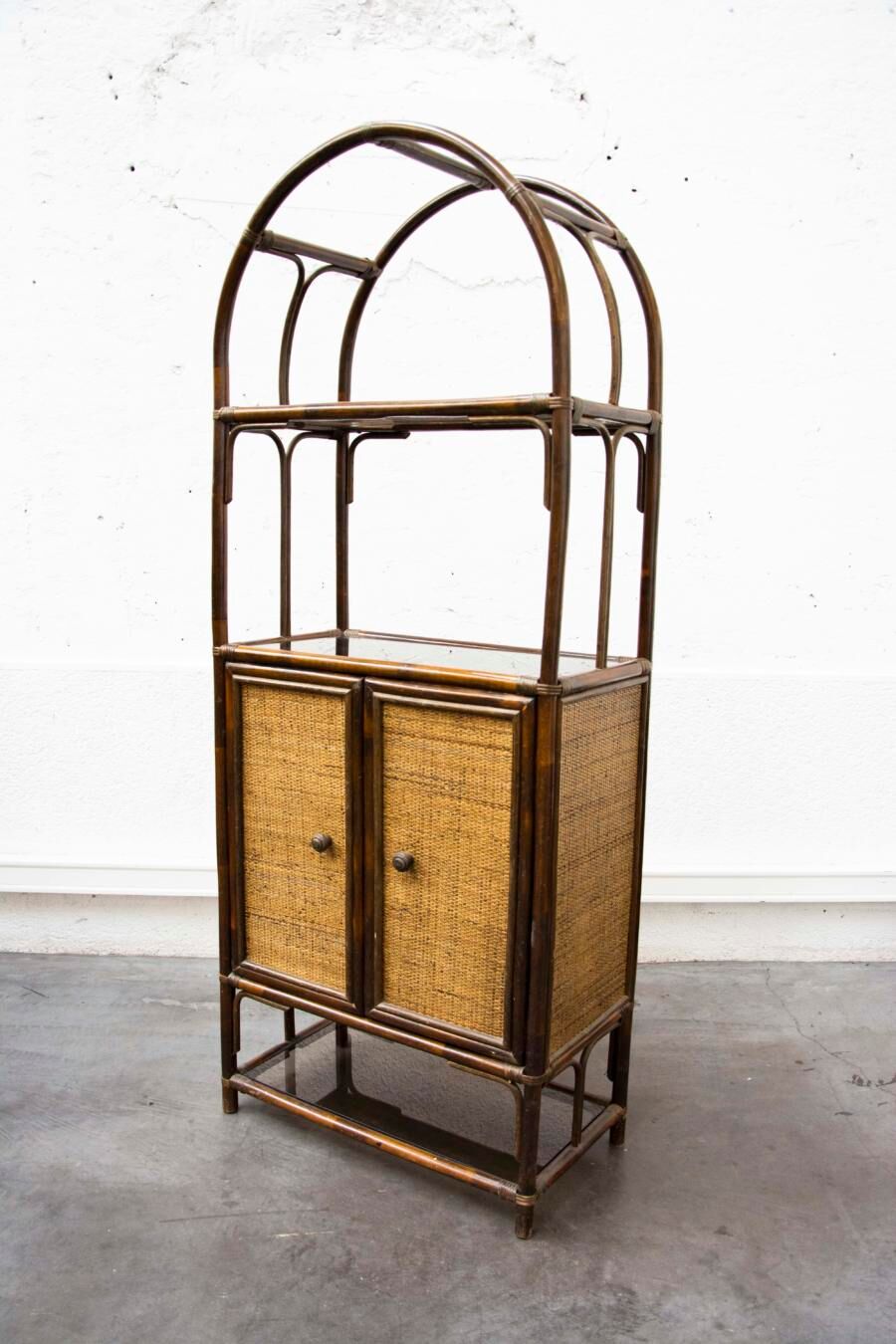 Bookcase in bamboo and caning