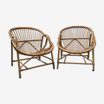 Paire de fauteuils corbeille adulte en rotin